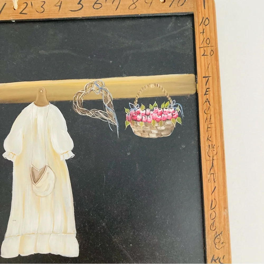 Hand-Painted Wall Hanging Chalkboard with Dress & Basket Folkart by Paula Schier